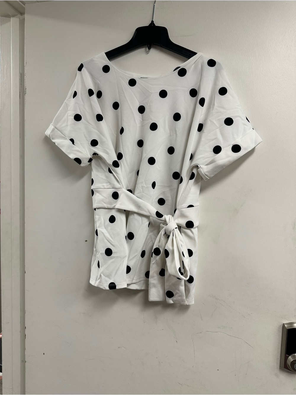 Worthington Polka Dot Tie-Waist Women’s Top - White with Black Dots New Size XL